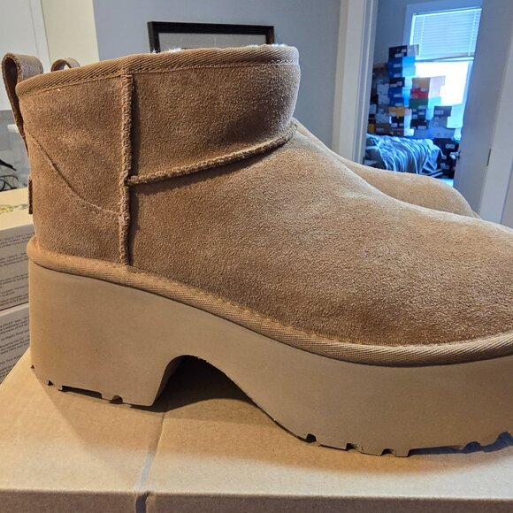 UGG Classic Ultra Mini New Heights Chestnut Suede Boot 1158311 Women's Size 9 - Picture 6 of 10